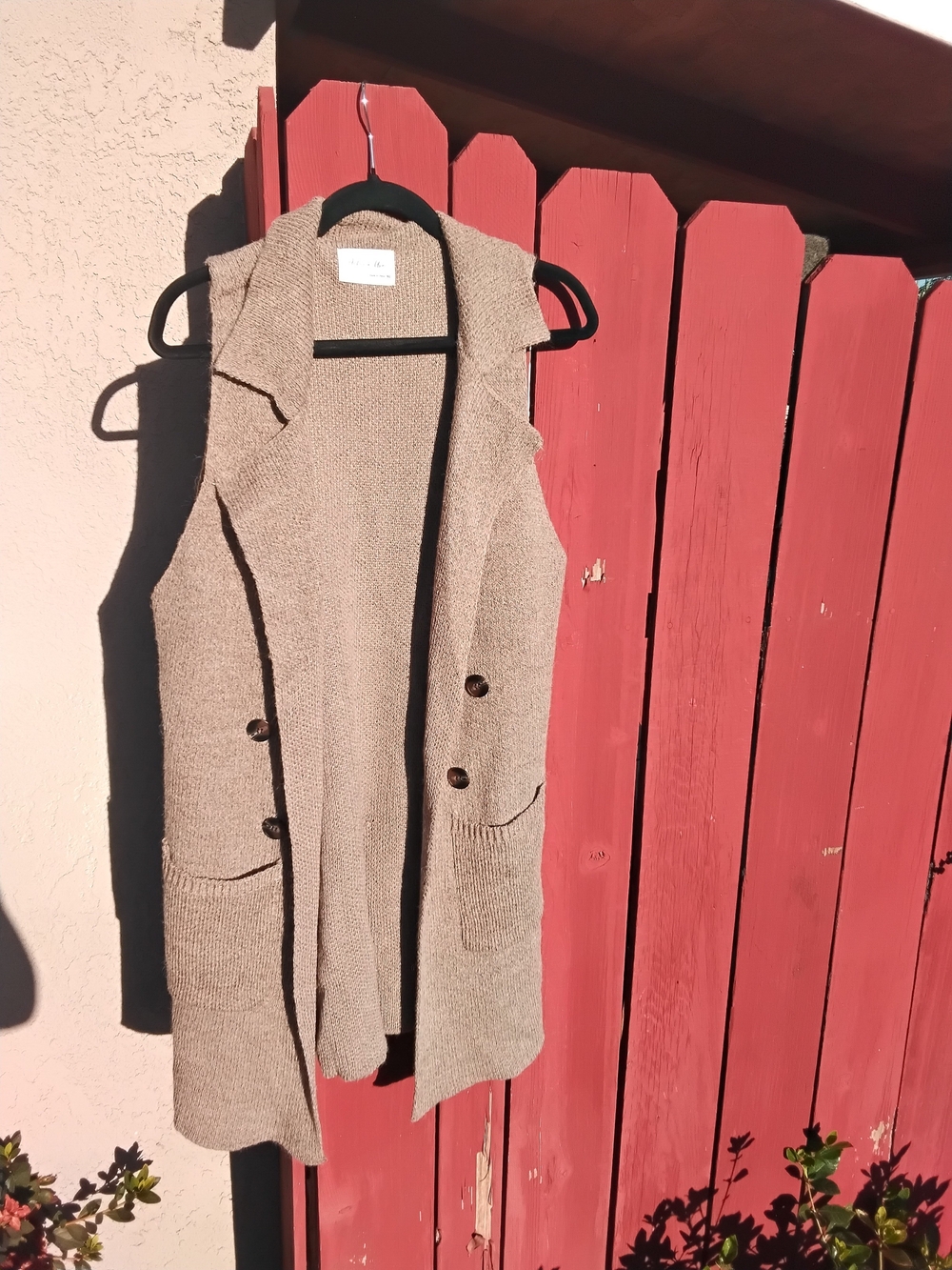 Active USA Taupe Sleeveless Knit Vest with Button Front